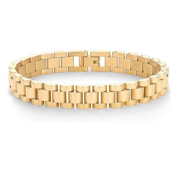 14K Gold Plated Two Toned Stainless Steel Chunky Link Bracelet - Picture 1 of 4
